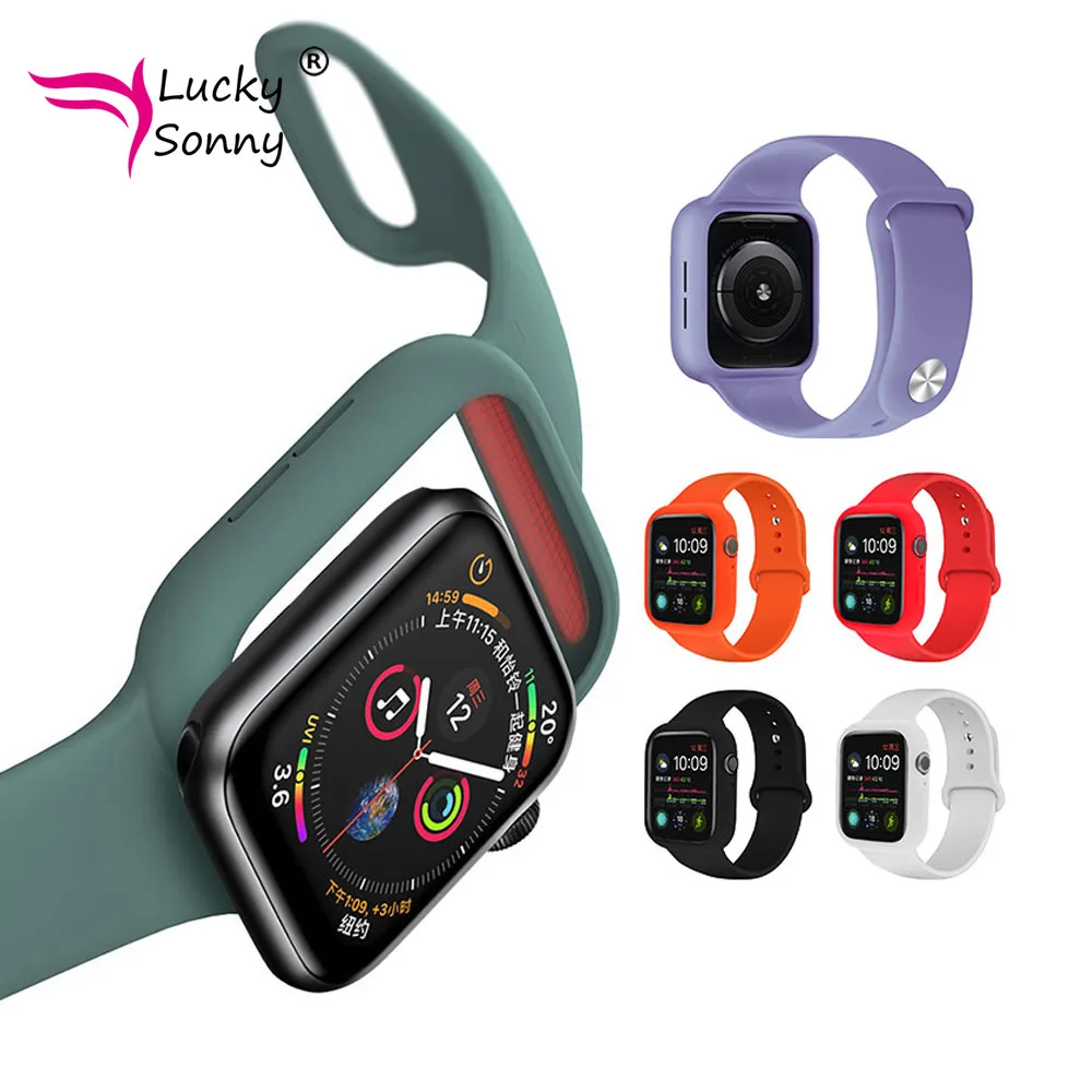 Lucky Sonny New Strap for Apple Watch Band 40mm 44mm 360 Degree Protection Silicone Series Correa Pulseira Watchband Accessories