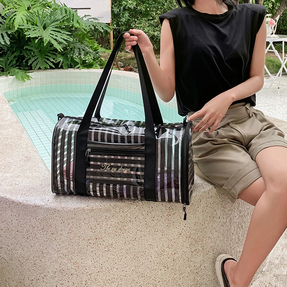 PVC Outdoor Sport Swimming Bag Women Transparent Waterproof Shoulder Handbags Travel Gym Multifunction Crossbody Bag X244D
