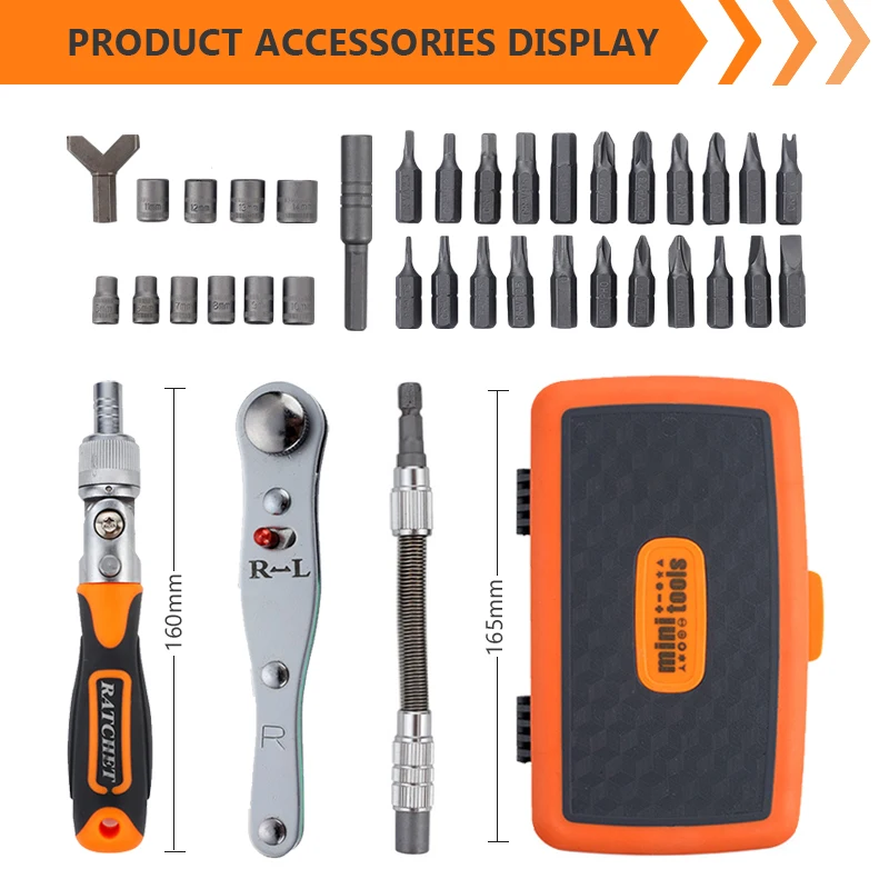 Precision Ratchet Screwdriver 38 Pcs Set CR-V Bits With Universal Wrench 180 Degree Adjustable Handle Repair Hand Tools