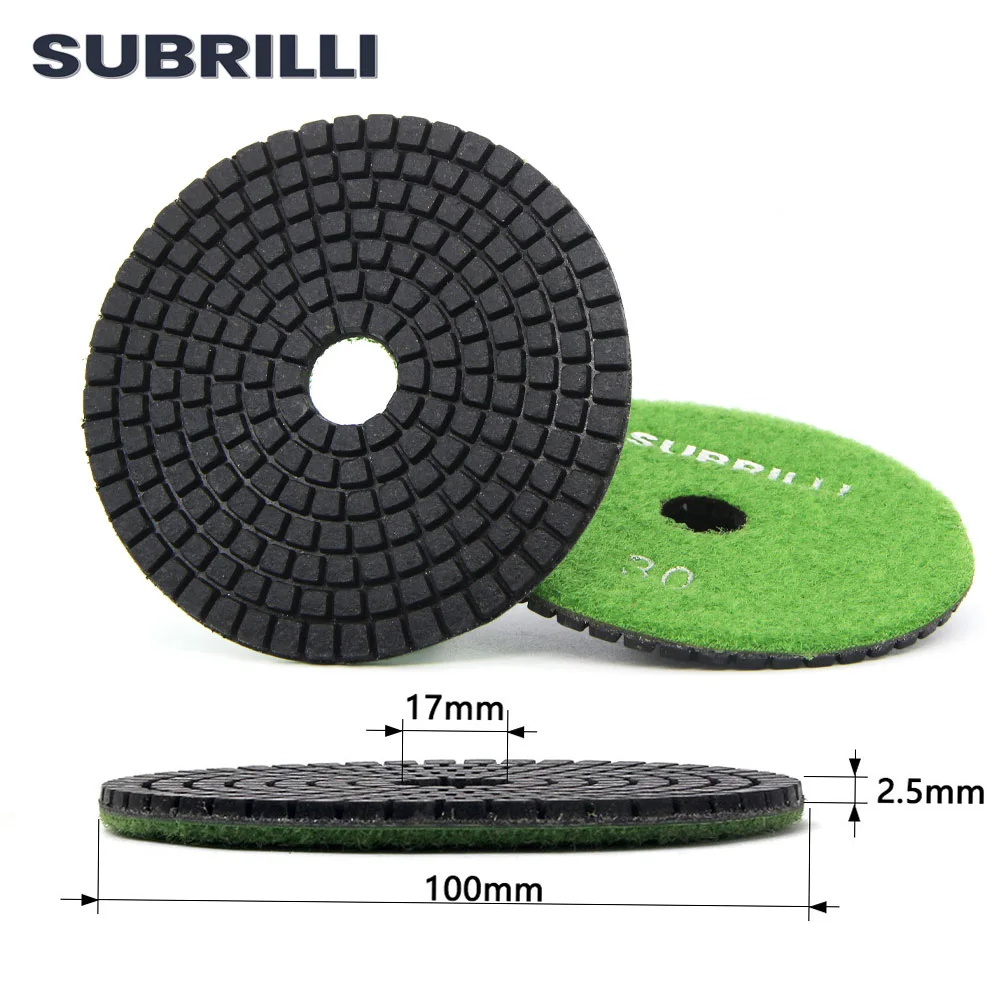 4 Inch 6pcs Grit 30# Diamond Resin Bond Polishing Pad Flexible Diamond Sanding Disc For Granite Marble Stone Concrete Wet Polish