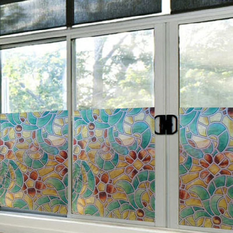 Película de vidrio de calidad ecológica, película vintage translúcida, película de vidrio transparente para baño, pegatinas de ventana multicolor