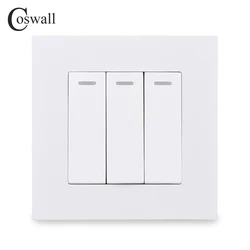 COSWALL Simple Style PC Panel 3 Gang 1 Way On / Off Wall Light Switch Rocker Switch White Black Grey Gold Color AC 12-250V 16A