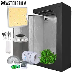 풀 스펙트럼 조광 가능한 양자 LED QBC 1000W 콤보 키트, 수경 재배 시스템용 GrowBox Growtent 세트, 4/5 인치 탄소 필터