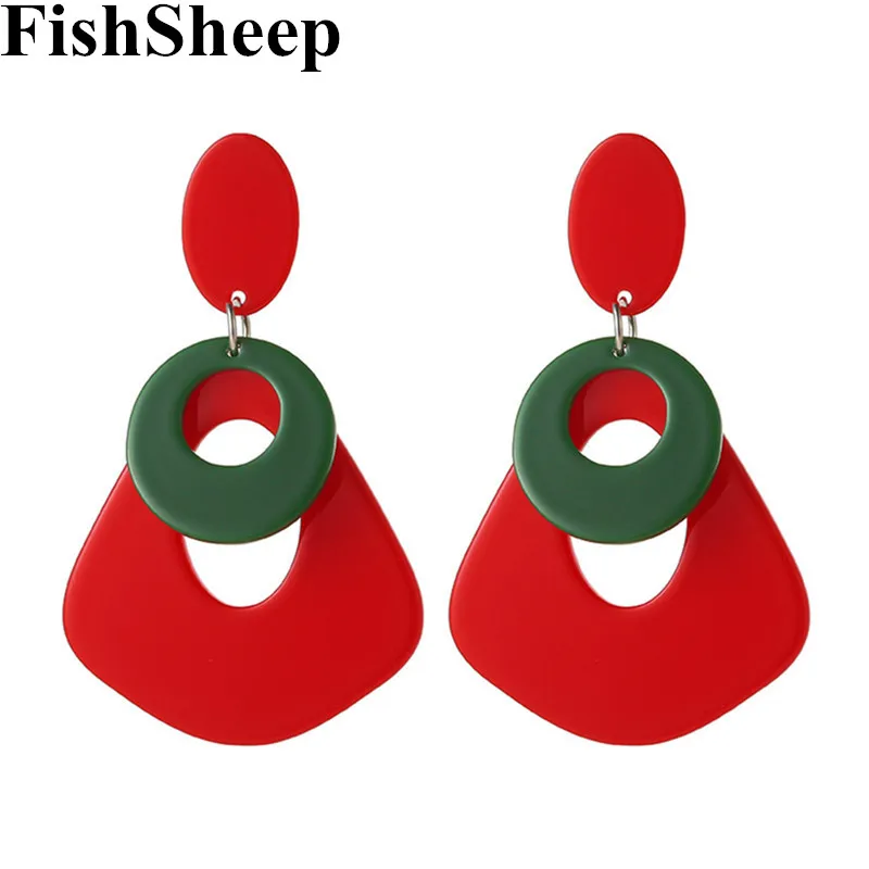 FishSheep 2020 New Geometric Acrylic Drop Earrings Elegant Round Big Pendant Dangle Earrings For Women Fashion Jewelry