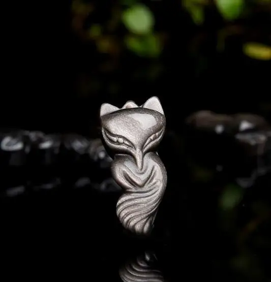 Natural silver obsidian fox pendant fashion female charm fox pendant small fox wholesale