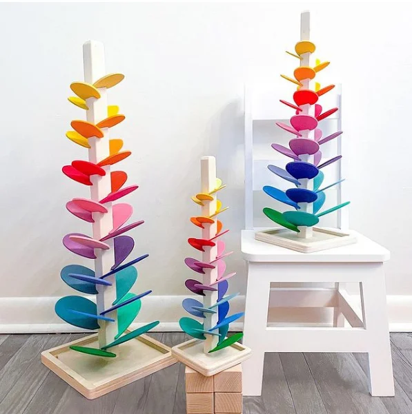 New Colorful Tree Marble Ball Run Track Building Blocks Kids Montessori Wooden Toys Learning Educational Toys For Children