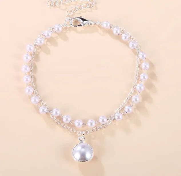 Net Red Simple Double Layer Imitation Pearl Bracelet Cold Wind Fashionable Bracelet Female Jewelry Accessories Bracelet Femme