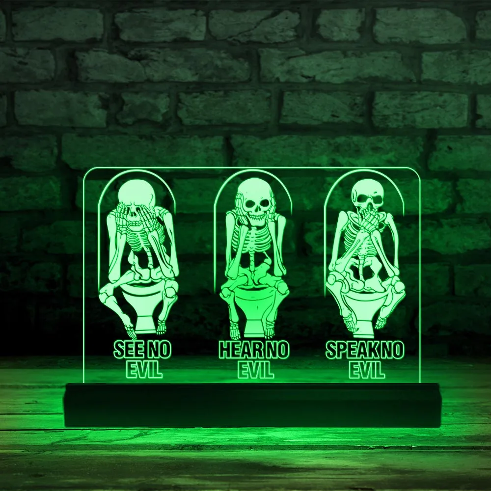 Skull Drama Custom Slogan LED Sign Living Room Decor See No Evil Hear No Evil Speak No Evil Wisdom of The Skulls USB Night Lamp