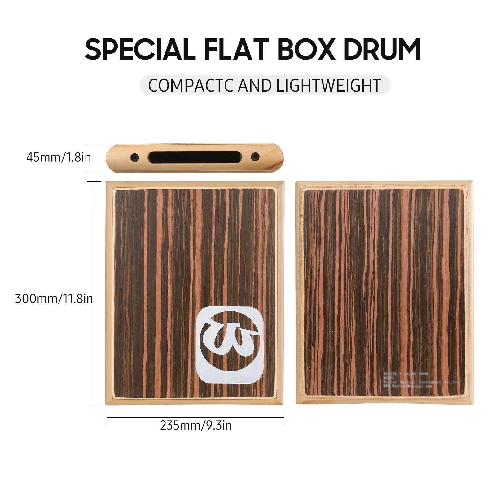 Walter Compact Travel Cajon Box Drum Flat Hand Drum Percussion Instrument with Adjustable Strings Carrying Bag