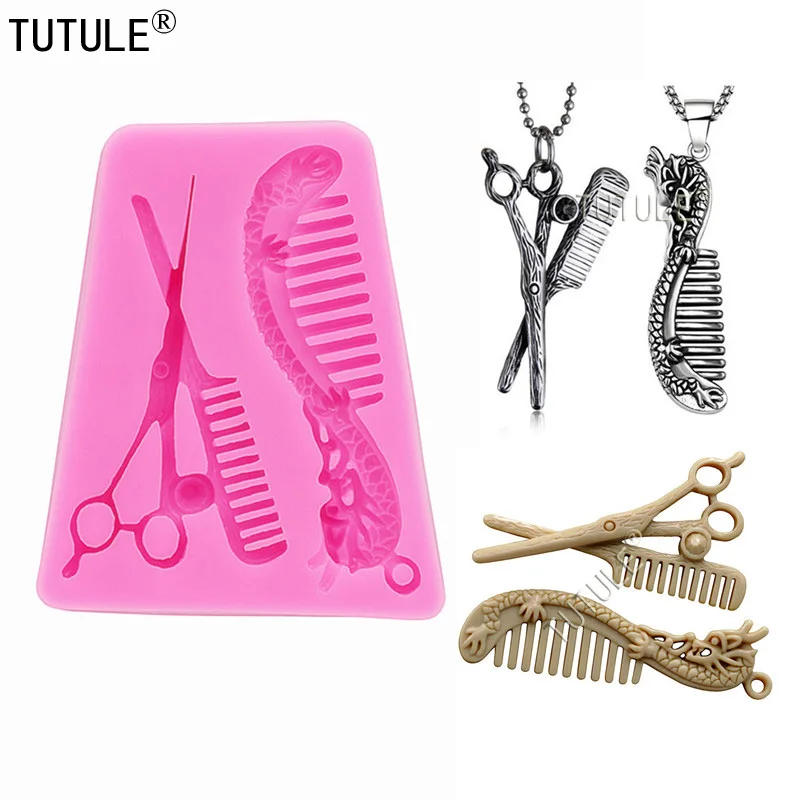 Beauty HAIR SILICONE MOLD Includes Scissors,Comb, Flexible Comb mould,Fondant chocolate cake molds,Clay Polymer Silicone mold