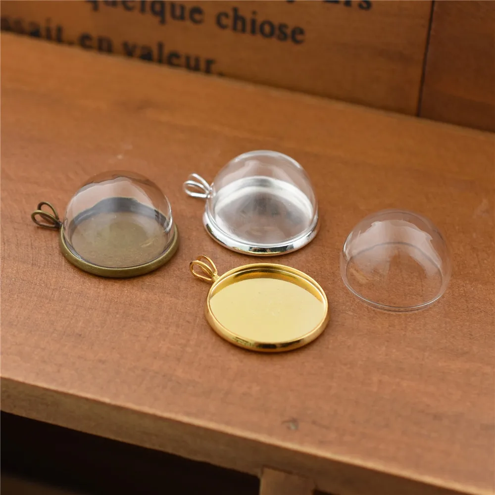 5sets 20mm glass dome globe with pendant setting base necklace pendant glass vial pendant glass cover jewelry findings