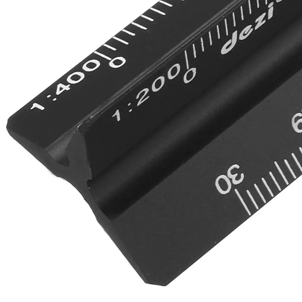 Scale Ruler Aluminum Alloy 30cm Engineer Triangular Scale Architect Rulers Drafting Tools Architectural Scale Ruler-Black