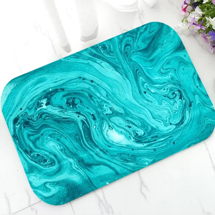 Creative Abstract Turquoise Painting Bath Mat Mint Blue Turquoise Stones Marble Ice  Waves Rug Carpet Anti Slip Rubber Doormat