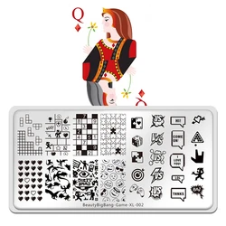 Beautybigbang 6*12cm Stainless Steel Stamp Template For Nail Art Nail Stamping Plates Game XL-002 Heart Block Jigsaw Dice Image