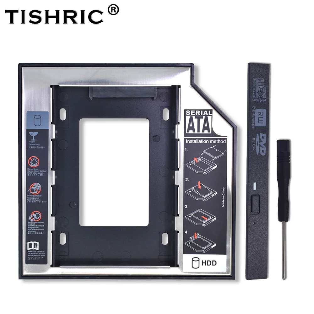 TISHRIC الألومنيوم HDD العلبة 9.5 12.7 مللي متر SATA 3.0 Optibay 2.5 "2 تيرا بايت وسيط تخزين ذو حالة ثابتة/ القرص الصلب العلبة لأجهزة الكمبيوتر المحمول CD DVD ROM