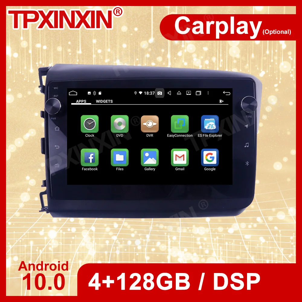 

Wireless Carplay 2 Din Car Android10 Stereo Receiver For Honda Civic 2011 2012 2013 2014 2015 GPS Radio Audio Recorder Head Unit