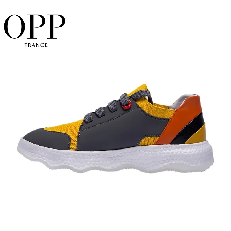 OPP Men's Shoes Cow Leather Flats Fashion Shoes Genuine Leather Lace-up Sports Shoes Men's Casual Footwear Sneakers