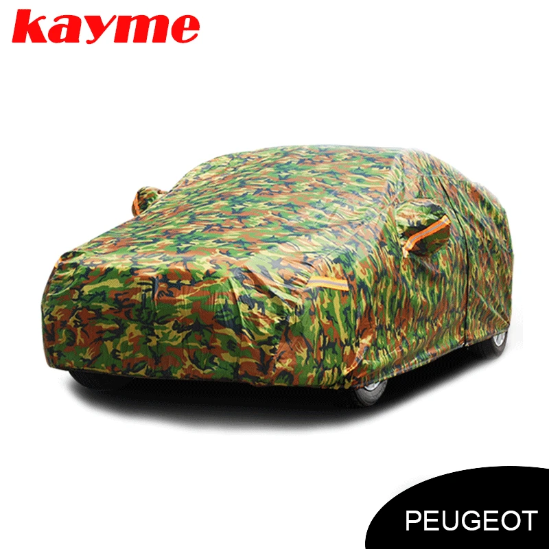 Kayme waterproof camouflage car covers outdoor sun protection cover for peugeot 206 307 308 207 2008 3008 406 407 2017