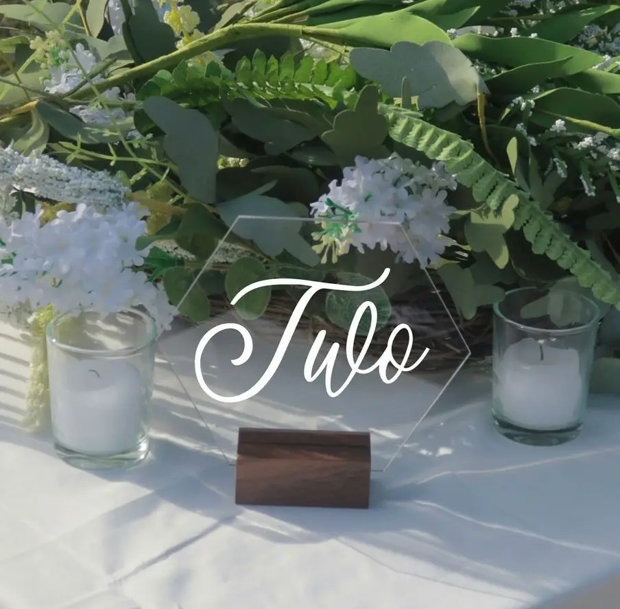 

Hexagon Table Number With Stand, Wedding Table Numbers, Wedding Table Decor, Table Decor, Modern Wedding Decor, Trendy Wedding