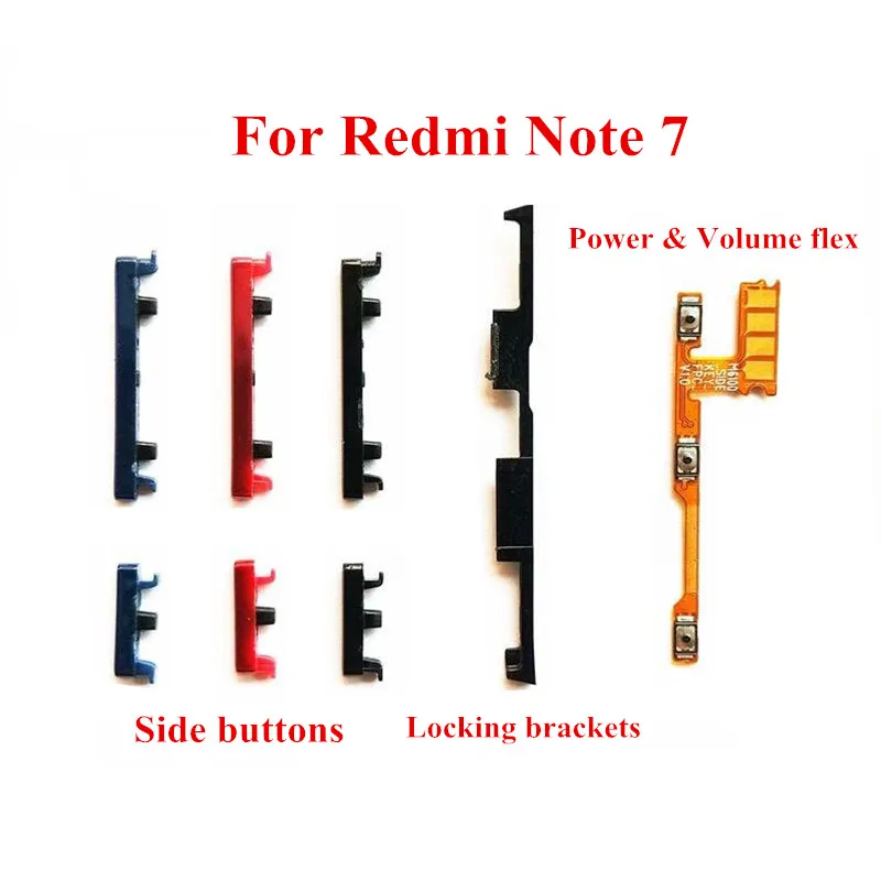 Power & Volume Side Button Keys + Lock Locking Braces Brackets + Power & Volume Flex Cable for Xiaomi Redmi Note 7