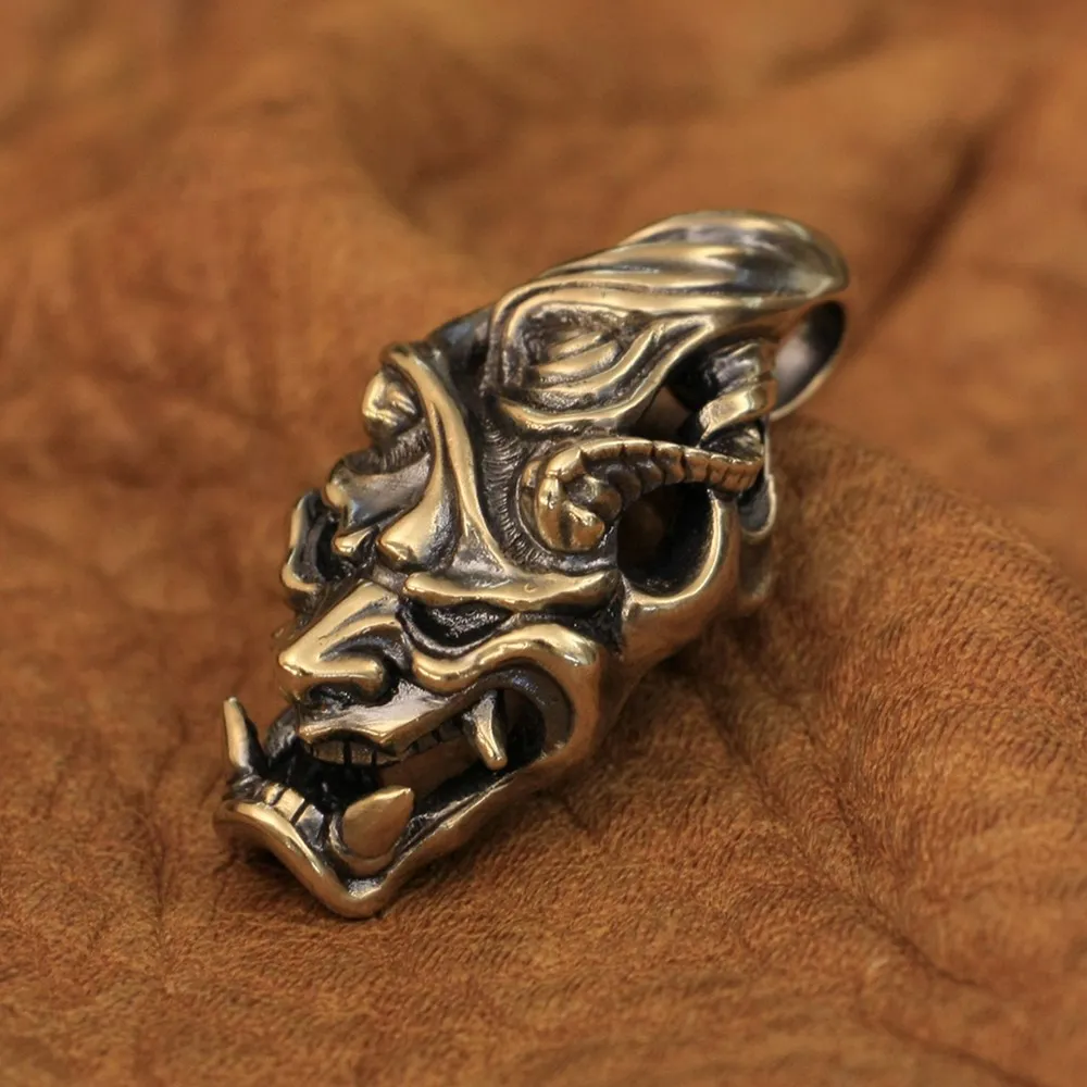 Japanese Ghost Prajna Skull Brass Pendant High Details Mens Biker Punk Jewelry BR276