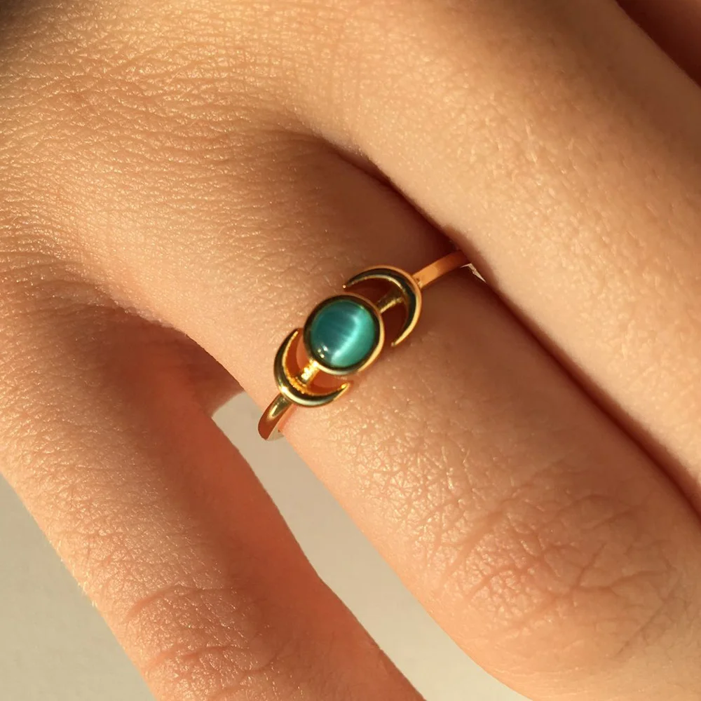 Sun Opal Ring For Women Ring Stainless Steel Crown Rings Cat Opal Two Colors Accessories Jewelry Best Gift mom Bijoux Femme