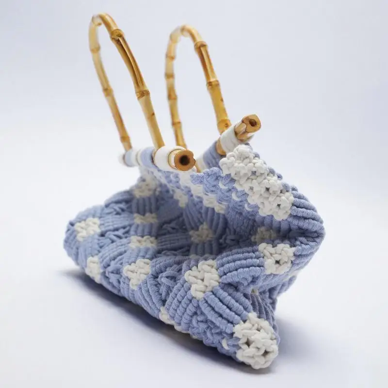 Bolsa tecida corda feminina, alça de bambu, bolsa de grande capacidade, bolsa de palha de praia de verão, bolsa feminina casual, 2021