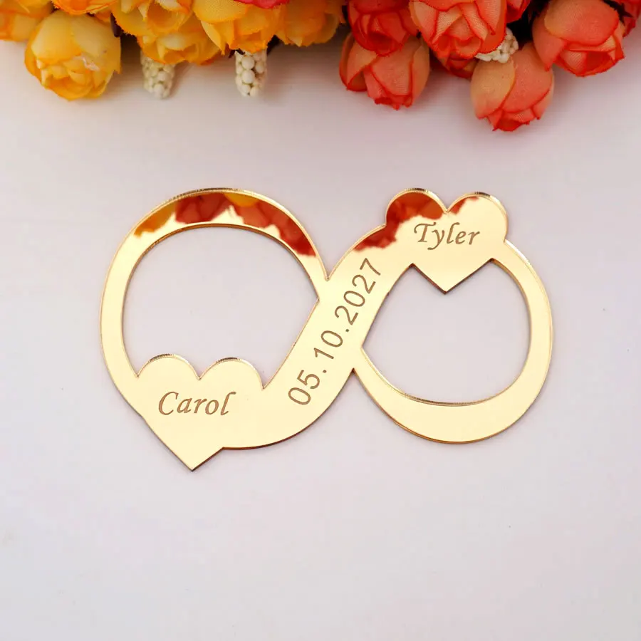 

20pcs/lot 10cm Infinity Symbol Custom Acrylic Mirror Tags Wedding Props Memorial Sign Personalized Engagement Guest Gifts Decor