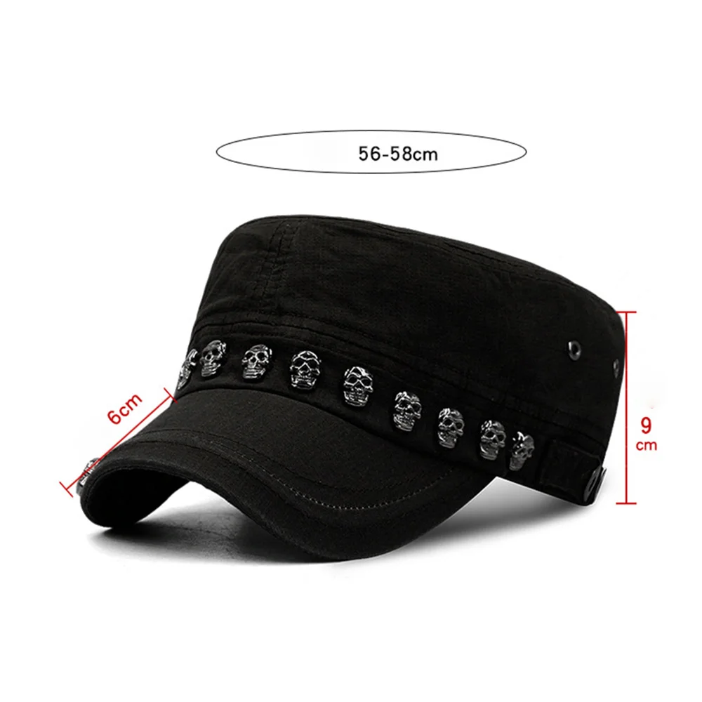 Adult Hip Hop Punk Rock Skull Rivet Flat Peaked Hats Men Spring And Autumn Fitted Baseball Caps