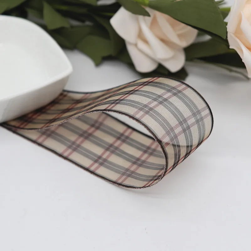 10 Yards 25MM/38MM Karierte Organza-Bänder für Haarschleifen DIY Handarbeitsmaterialien M20010101 – Detail 2