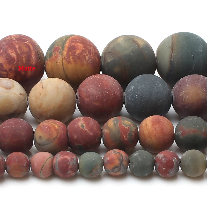 4/6/8/10mm Frosted Picasso Jaspers Matte Beads Natural Stones Round Loose Beads for Jewelry Making Bracelet Necklace Diy