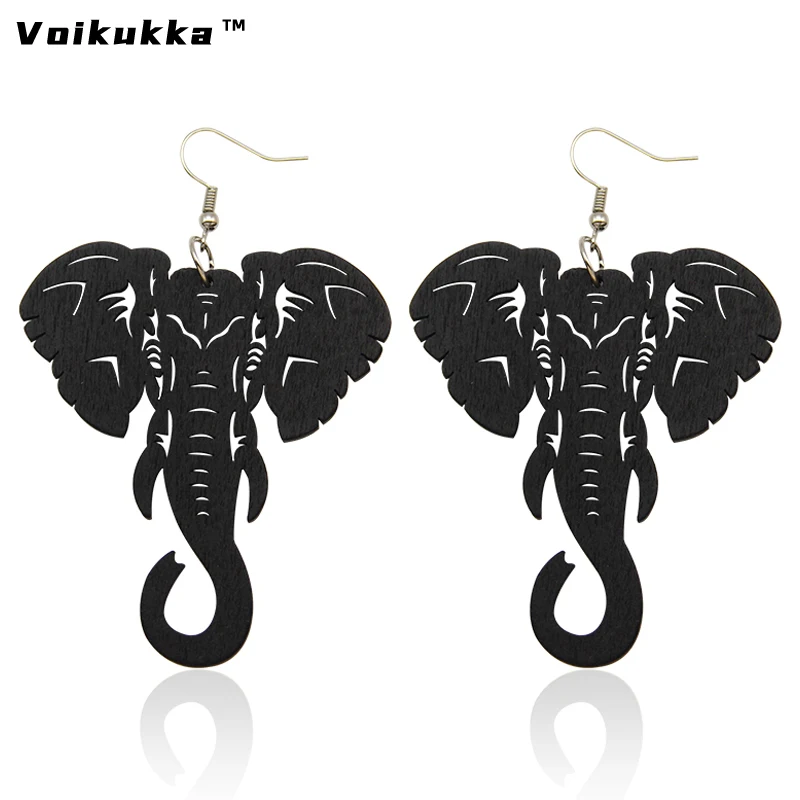 VOIKUKKA Jewelry Laser Cutting Hollow Out Elephant Appearance Animal Pendants Creative Design Drop African Women Earrings