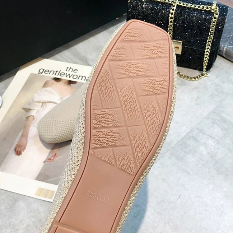 Flat bottom women's single shoes 2022 summer spring breathable soft bottom loafers woven flying woven women's shoes