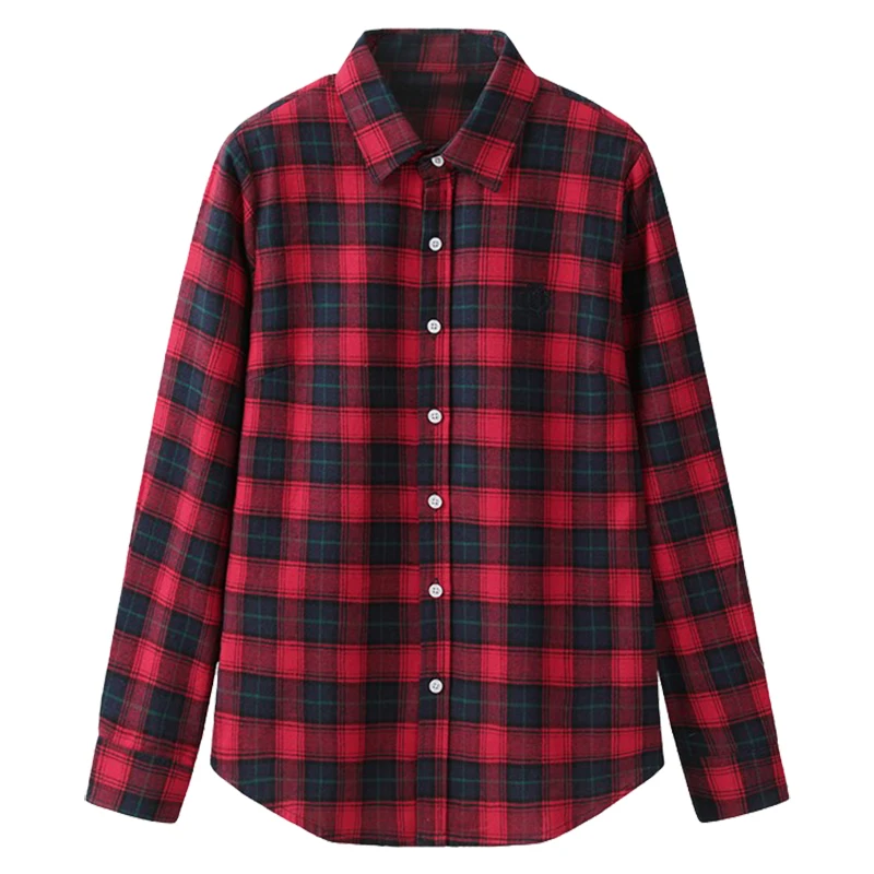 S-4XL Frauen Baumwolle Shirt Frühling Herbst Winter 2023 Neu Zwanglos Lange Ärmel Gebürstet Plaid Streifen Hemden Mädchen Oberteile Bluse Weiblich