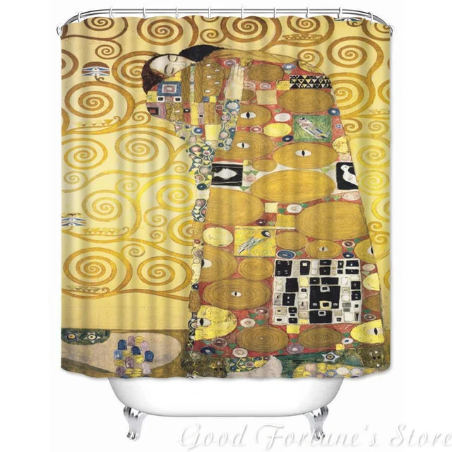 Couples Kiss Gustav Klimt Puppy And Horse Shower Curtains With Polyester Fabric Waterproof Bathroom Decor