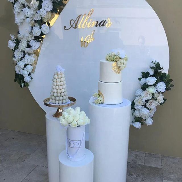 3pcs/set) no big circle)Tall and short size mirror white mental  stainless steel round wedding cake gold pedestal yudao339