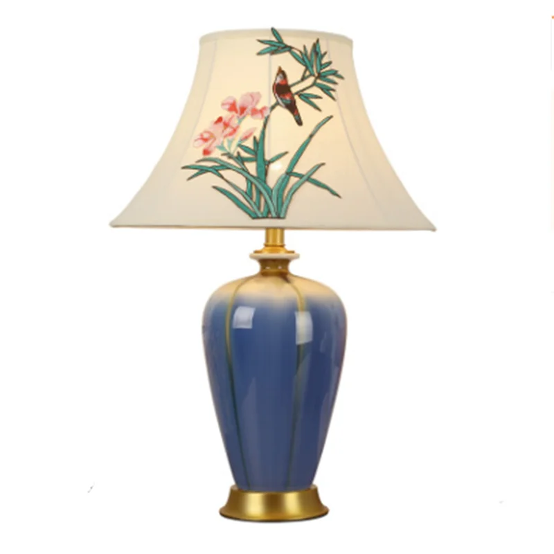 

European Blue Ceramic Table Lamp Bed Room Foyer Study Modern Fashion Chinese Porcelain Desk Reading Night Light 190139