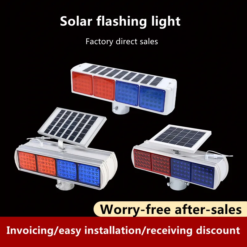 Solar Warning Strobe Light, Strong Light, Road Construction Safety, Red and Blue Flashing Light, Traffic Signal Barricade Light