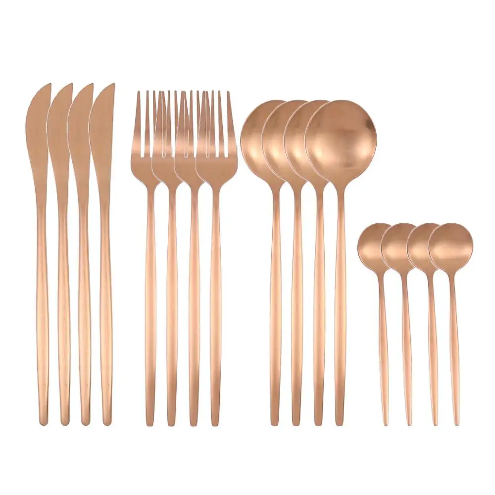 16Pcs Gold Matte Dinnerware Set 304 Stainless Steel Cutlery Set Dinner Knife Fork Spoon Kitchen Silverware Set Tableware Supply