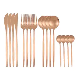 16Pcs Gold Matte Dinnerware Set 304 Stainless Steel Cutlery Set Dinner Knife Fork Spoon Kitchen Silverware Set Tableware Supply