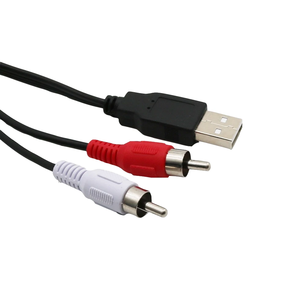 1pc 2 Dual RCA Male Plug to USB 2.0 Type A Male Plug Video Television Connector Male to Male Cable 5ft /1.5m