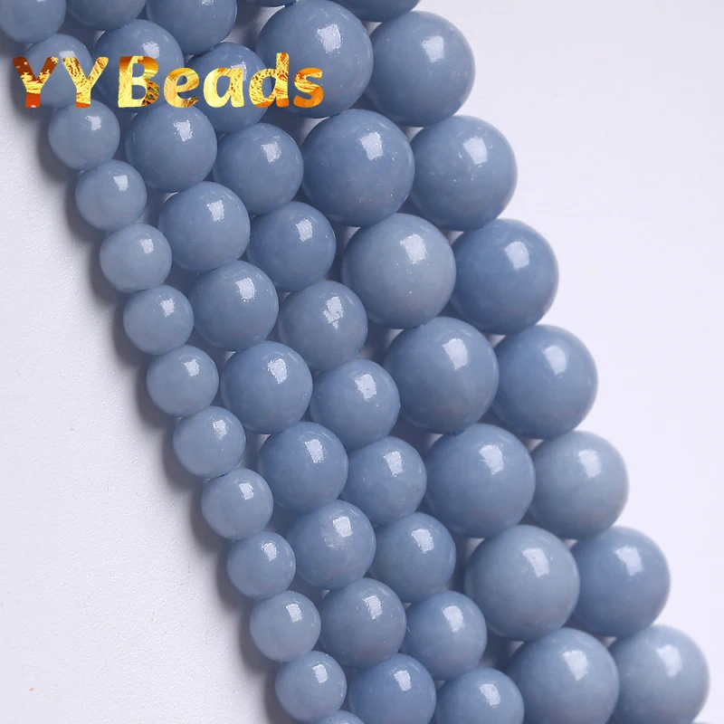 

A+ Natural Angelite Stone Beads Smooth Blue Round Loose Spacer Beads For Jewelry Making DIY Bracelet Ear Stud Accessories 6-10mm