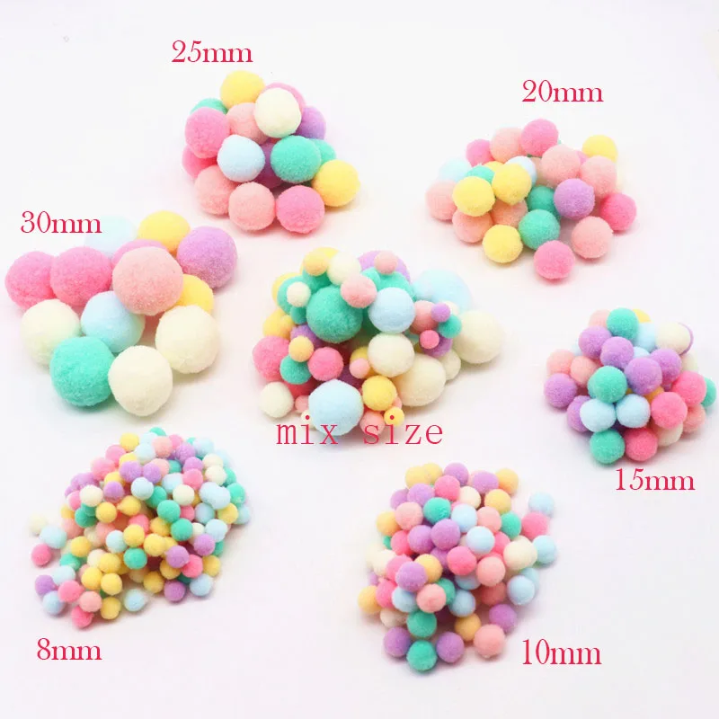 Pompom Balls 8mm 10/15/20/25/30mm Mix Color Pompones Fur Craft DIY Soft Pom Poms Wedding Decoration Sewing on Cloth Accessories