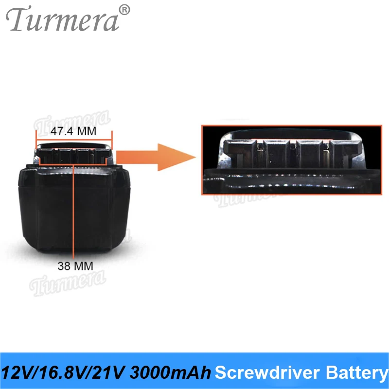 Turmera-Batería de destornillador inalámbrico, taladro eléctrico de 12V, 16,8 V, 21V, 3000mAh, cargador para herramientas eléctricas