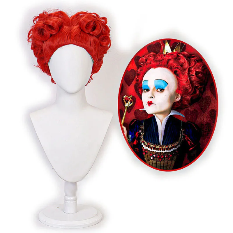 Die Rote Königin Cosplay Perücke Alice in Wonderland Frauen Königin der Herzen Kostüm Rot Haar + Perücke Kappe Halloween Geschenke