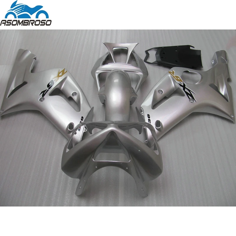 

Top Selling Injection Motorcycle parts for Kawasaki Ninja ZX6R fairing kit 2003 2004 silver black fairing set zx6r 03 04 GV82