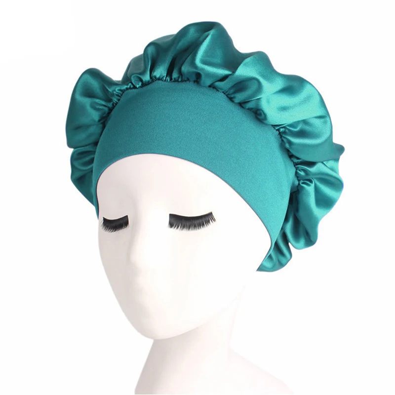 1pc Silk Head Wrap Shower Cap Adjust Solid Satin Bonnet Hair Styling Cap Long Hair Care Women Night Sleep Hat Hair Styling Tools