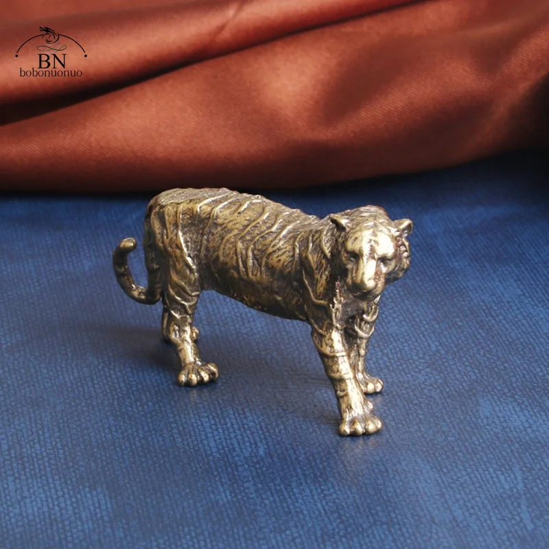 Pure Copper Animal Tiger Figurine Miniature Desktop Decoration Ornament Accessories Vintage Solid Brass Tea Pet Home Decor Craft