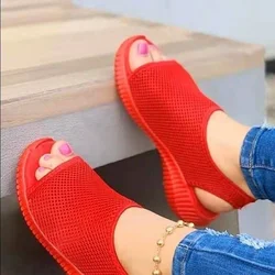 Women Shoes Summer 2024 Mesh Fish Platform Sandals Women's Closed Toe Wedge Shoes Ladies Light Casual Sandals Zapatillas Muje