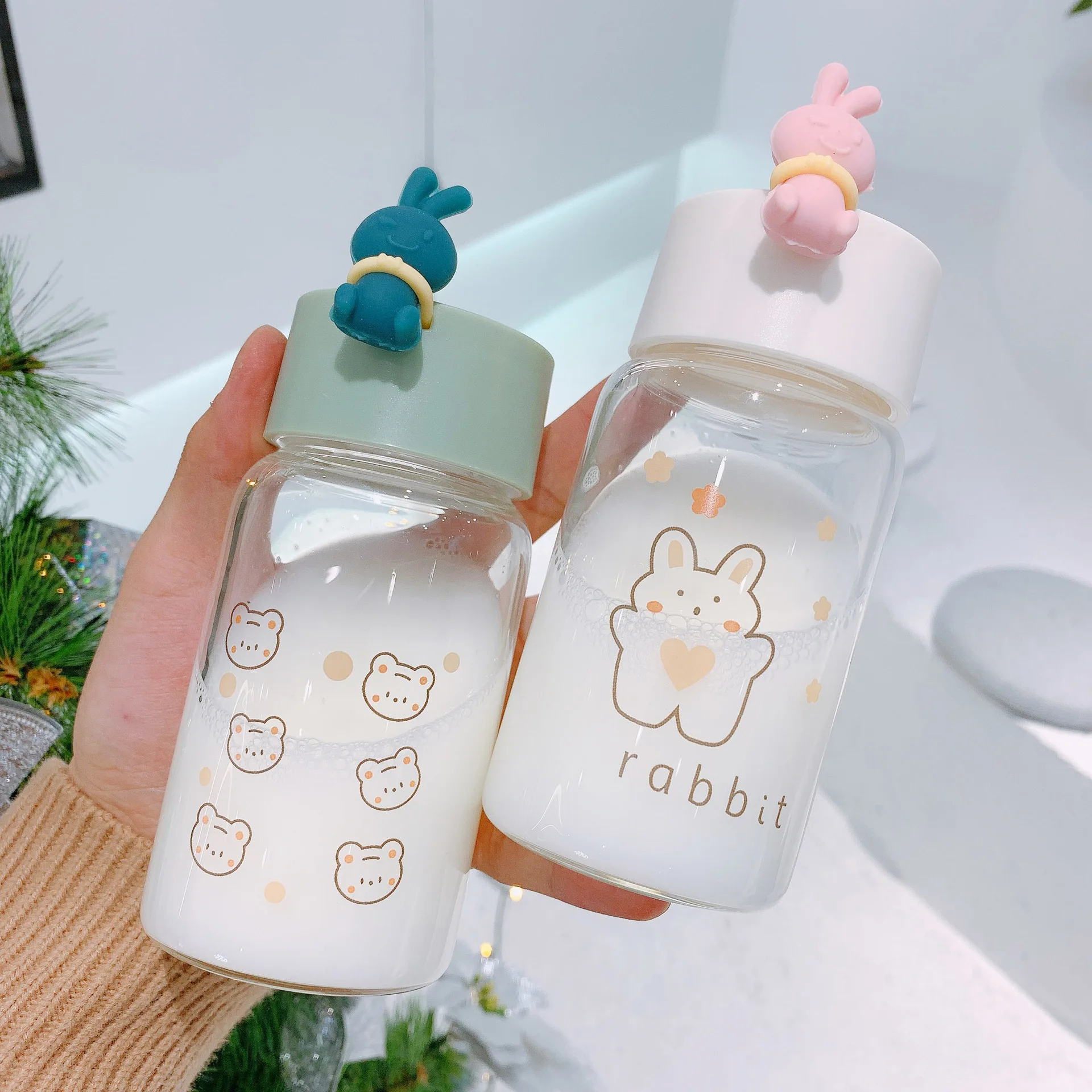 Lovely Small Glass Female Simple Ins Feng Shui Cup Fresh Cartoon Girl Heart Cup Cute Water Bottle for Girls Kawaii